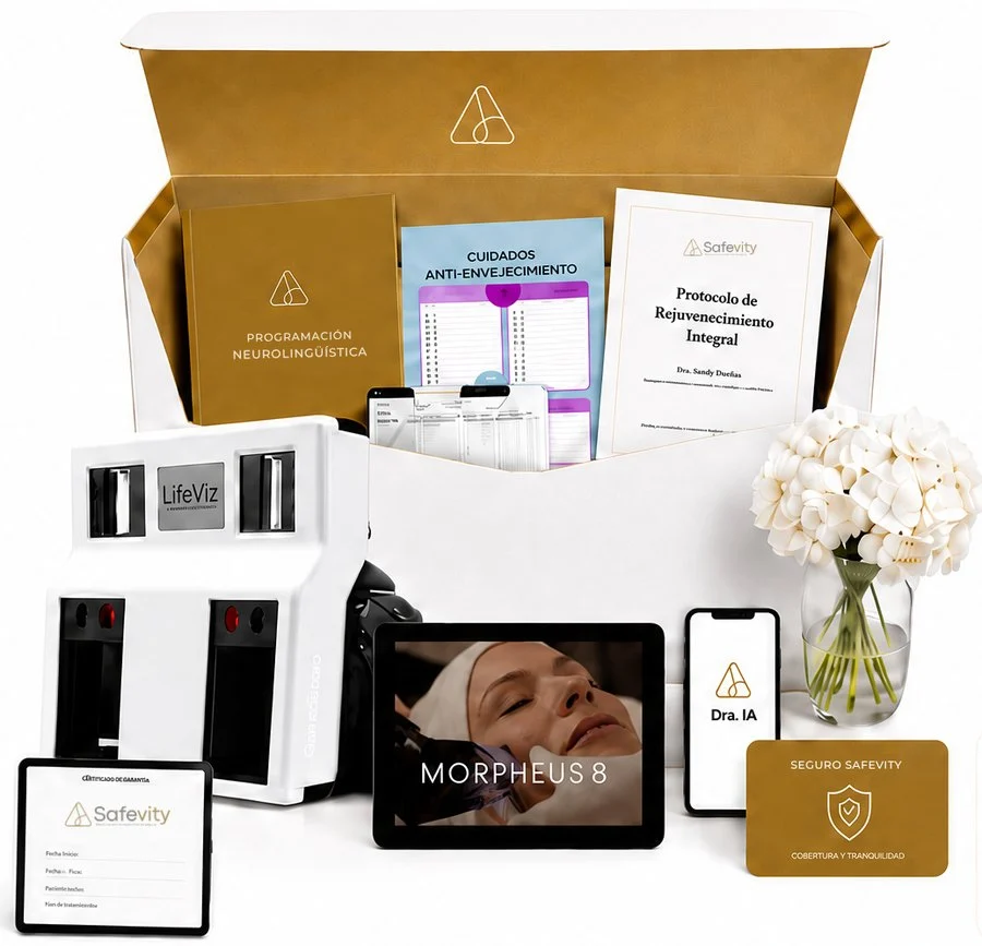Lo que incluye tu Consulta Safevity Completa: análisis 3D, Dra. IA, Morpheus8, Seguro Safevity, protocolo, manual y certificado de garantía